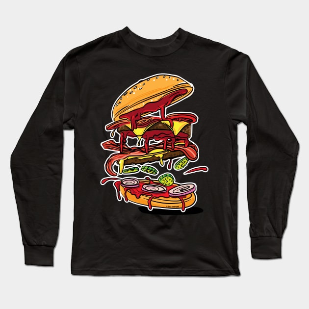 BBQ Barbeque Hickory Bacon Double Cheese Burger Long Sleeve T-Shirt by eShirtLabs